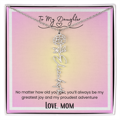 To My Daughter, Love Mom Flower Name Necklace