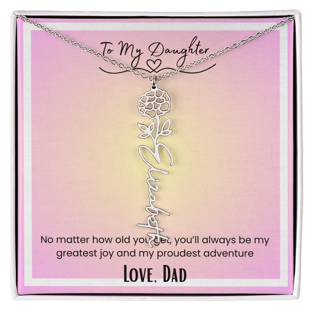 To My Daughter, Love Dad Flower Name Necklace