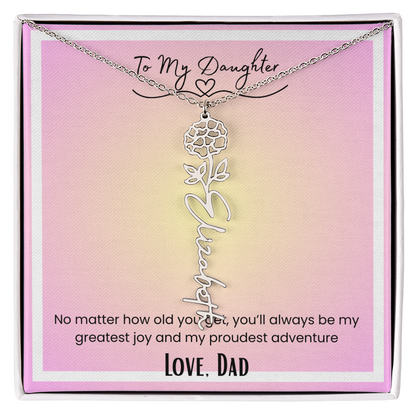 To My Daughter, Love Dad Flower Name Necklace