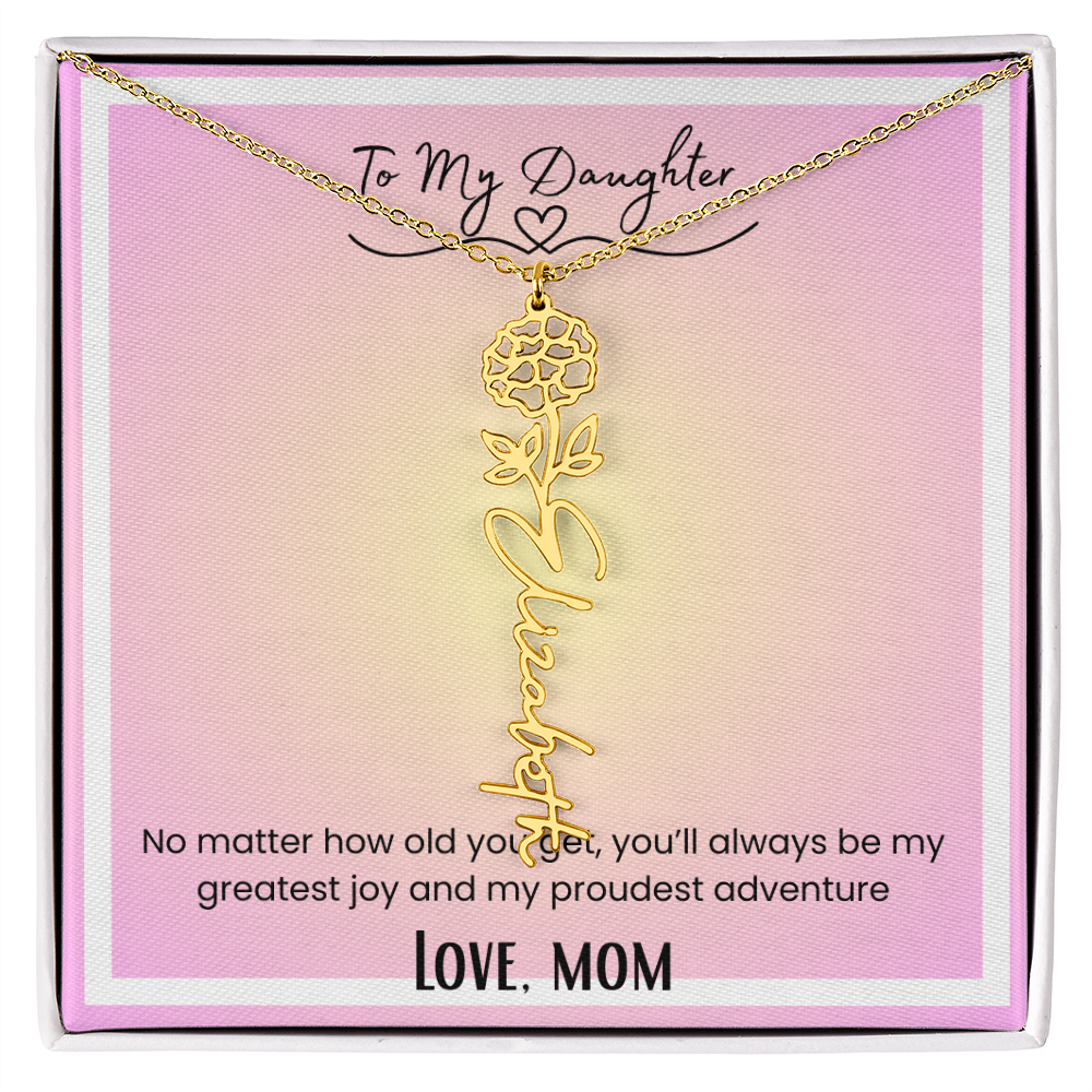 To My Daughter, Love Mom Flower Name Necklace