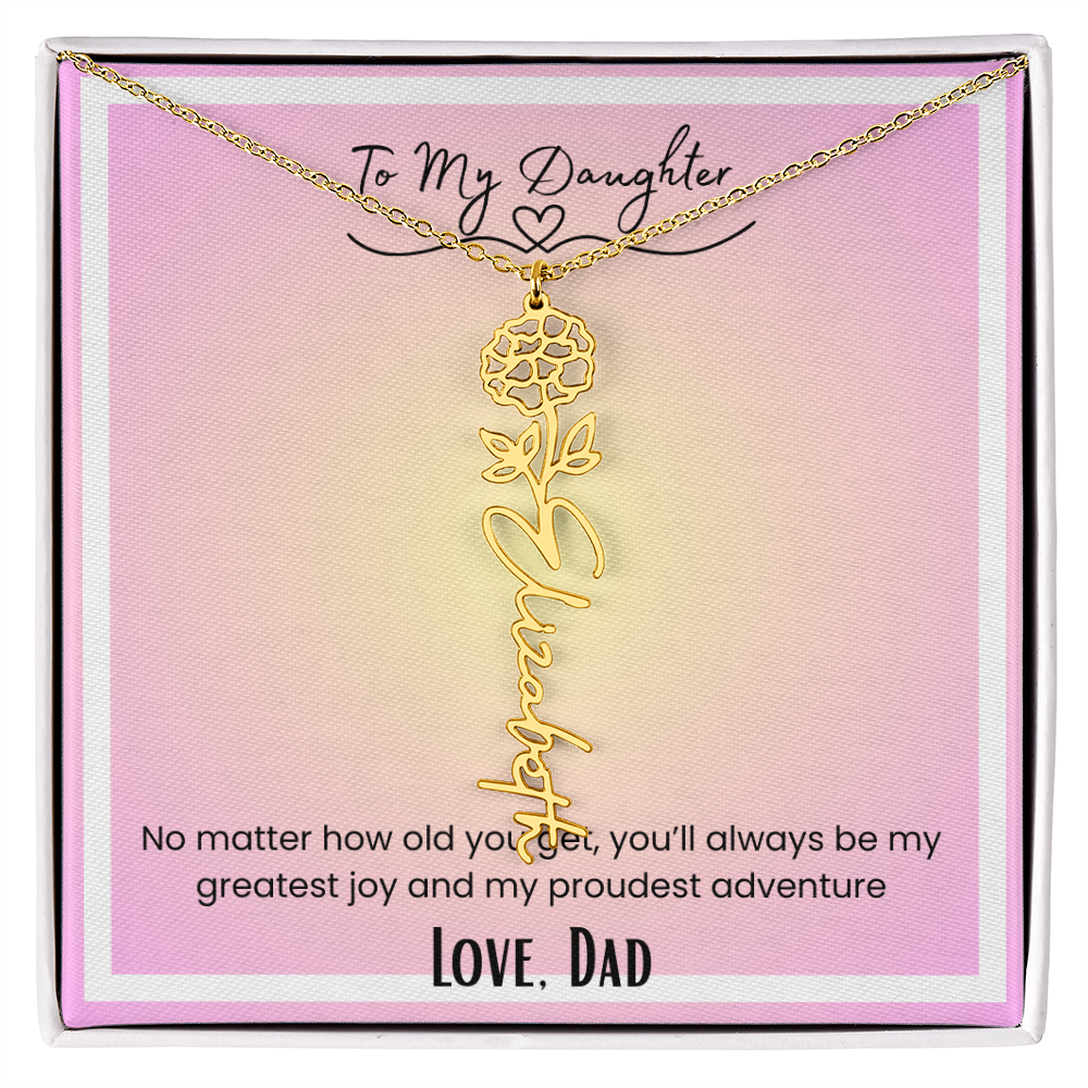 To My Daughter, Love Dad Flower Name Necklace