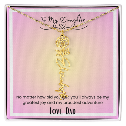 To My Daughter, Love Dad Flower Name Necklace