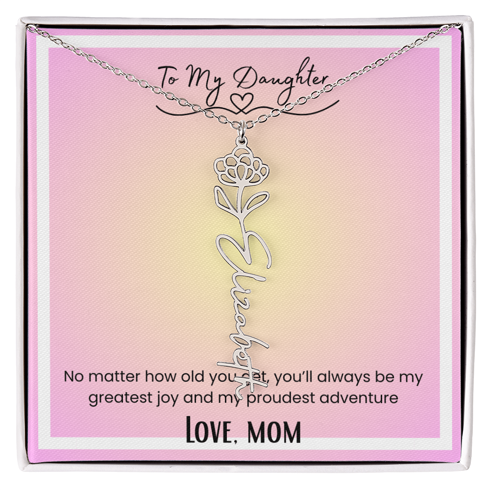 To My Daughter, Love Mom Flower Name Necklace