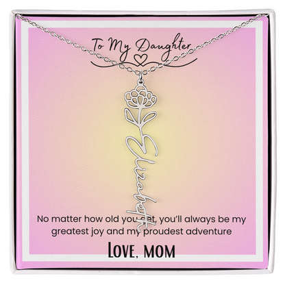 To My Daughter, Love Mom Flower Name Necklace