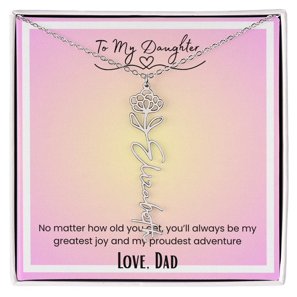 To My Daughter, Love Dad Flower Name Necklace