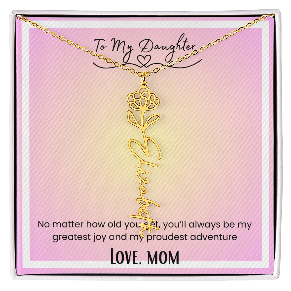 To My Daughter, Love Mom Flower Name Necklace