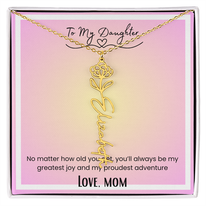 To My Daughter, Love Mom Flower Name Necklace