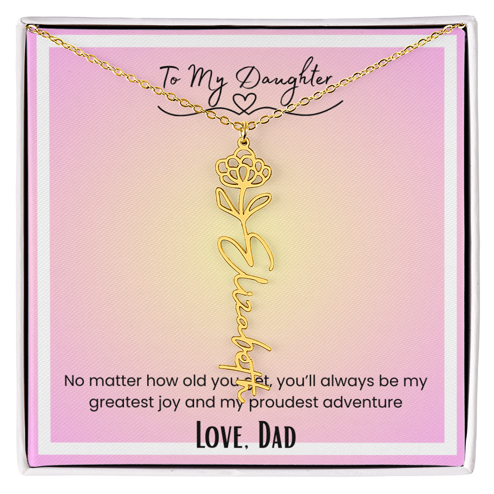 To My Daughter, Love Dad Flower Name Necklace