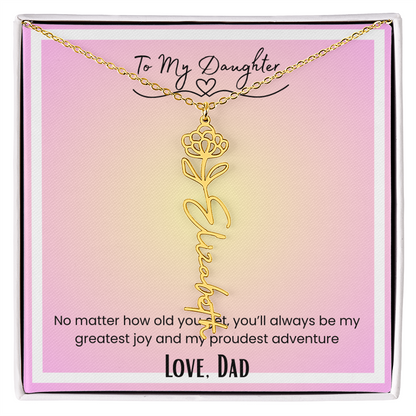 To My Daughter, Love Dad Flower Name Necklace