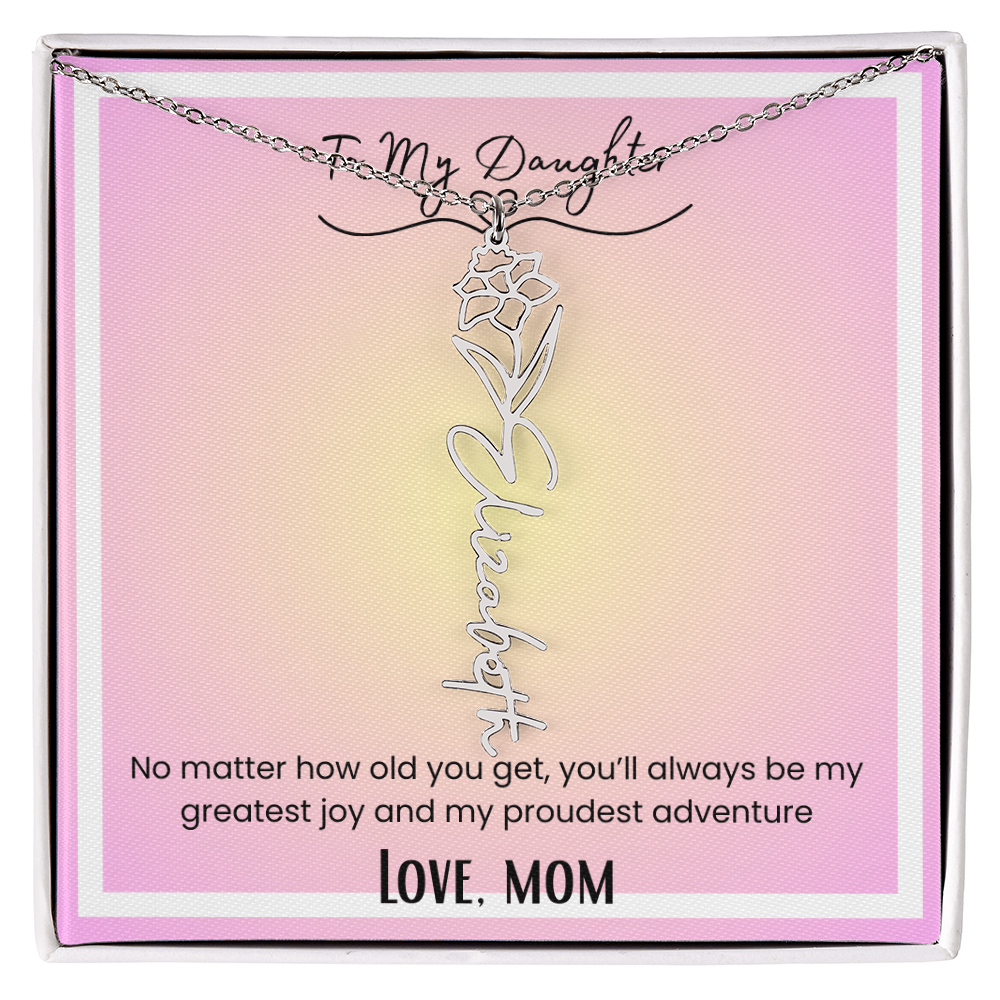 To My Daughter, Love Mom Flower Name Necklace