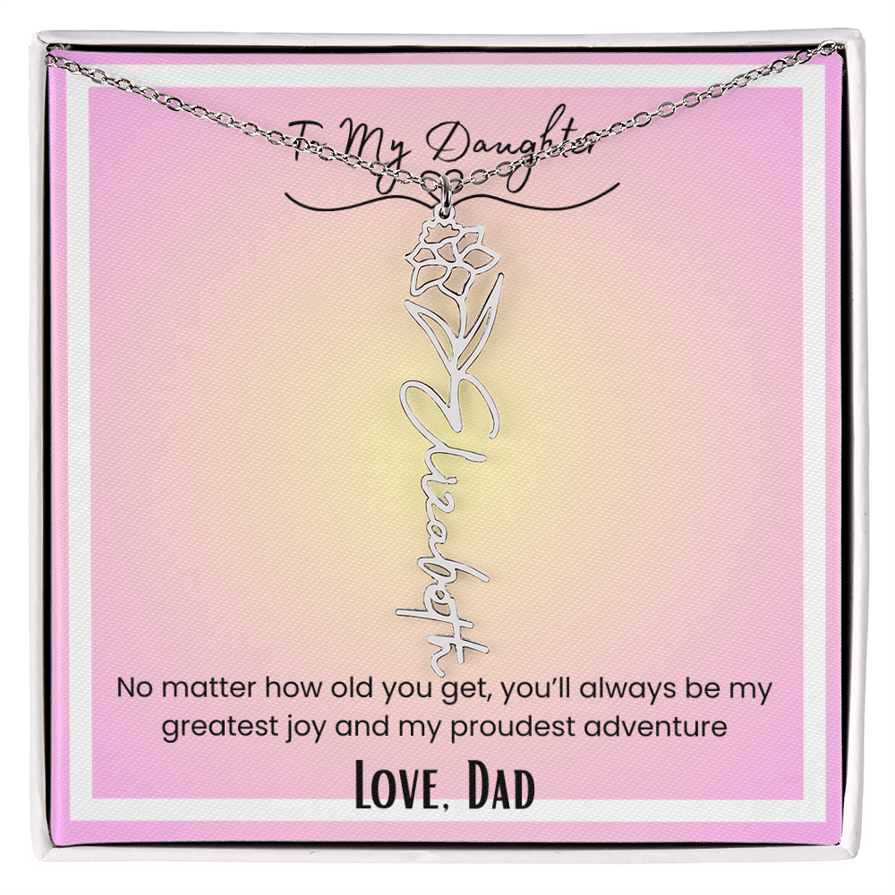 To My Daughter, Love Dad Flower Name Necklace