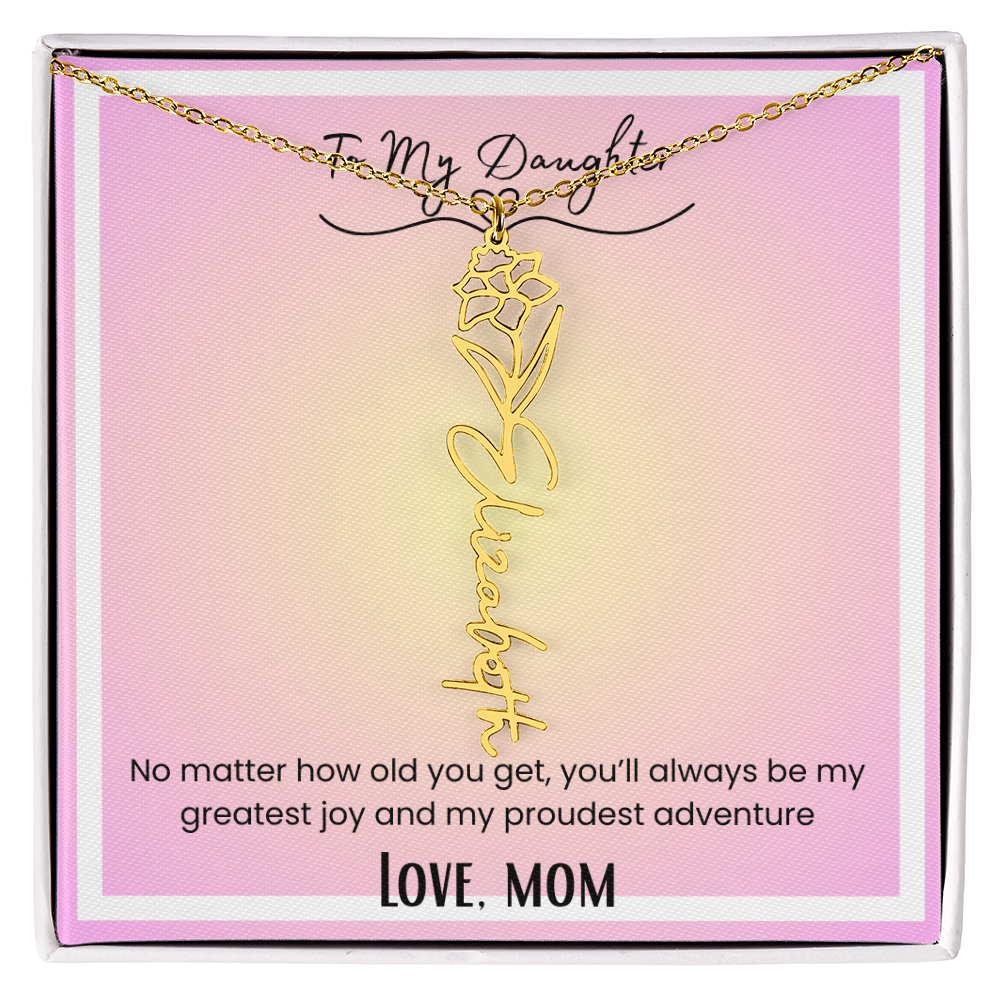 To My Daughter, Love Mom Flower Name Necklace