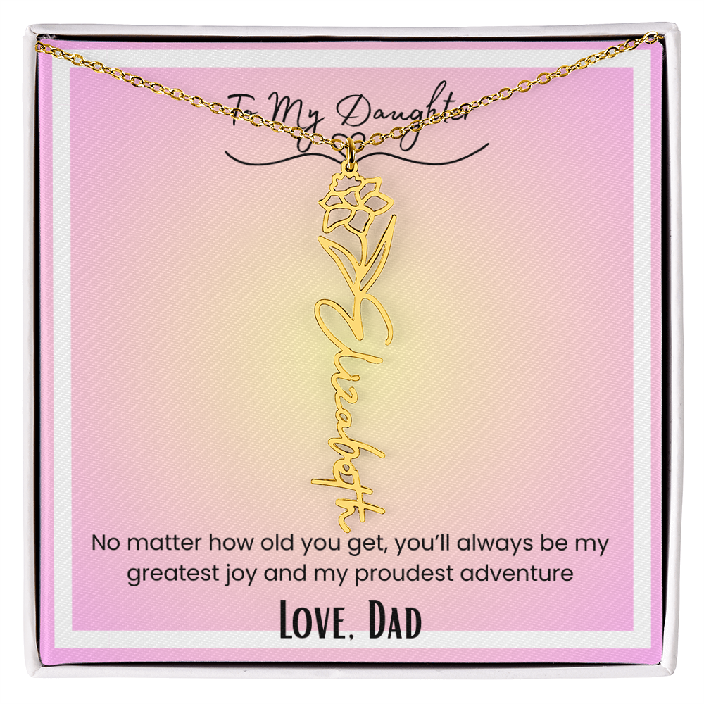 To My Daughter, Love Dad Flower Name Necklace