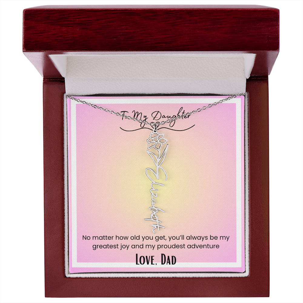 To My Daughter, Love Dad Flower Name Necklace