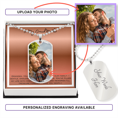 To My Grandmother Photo Upload Dog Tag Necklace
